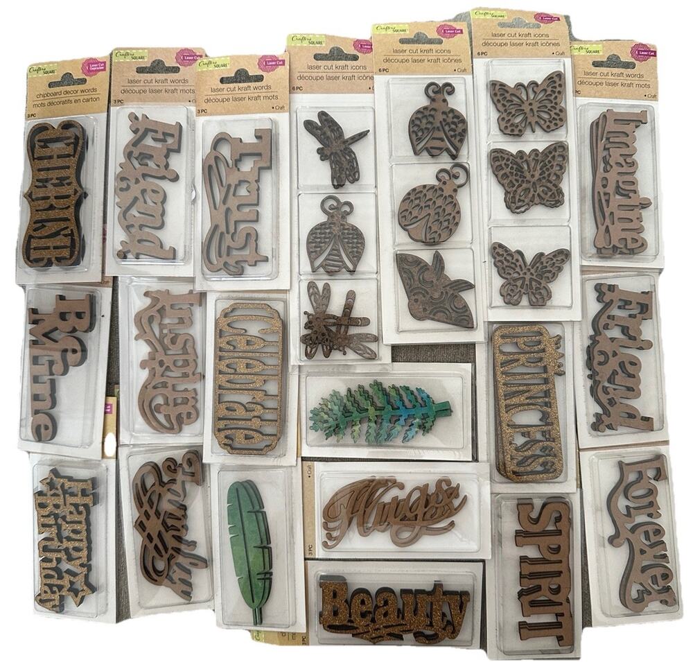 Crafters Square Laser Cut Kraft Icons Lot 20 Sets of 3 Scrapbooking 60 Pc Mixed